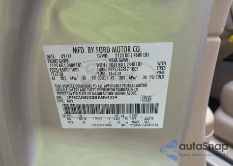 2011 Ford Escape Xlt из США, поврежденный, VIN 1FMCU9DG2BKB64334